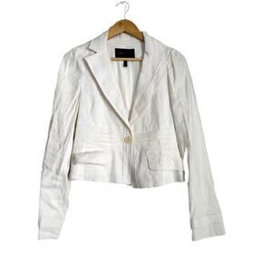 BCBG Max Azria White Short Single Breasted Linen and Cotton Blazer Women's Small